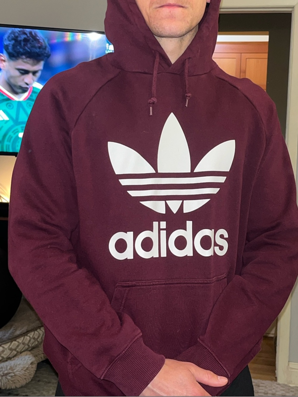 adidas Maroon Hoodie with White Trefoil Logo